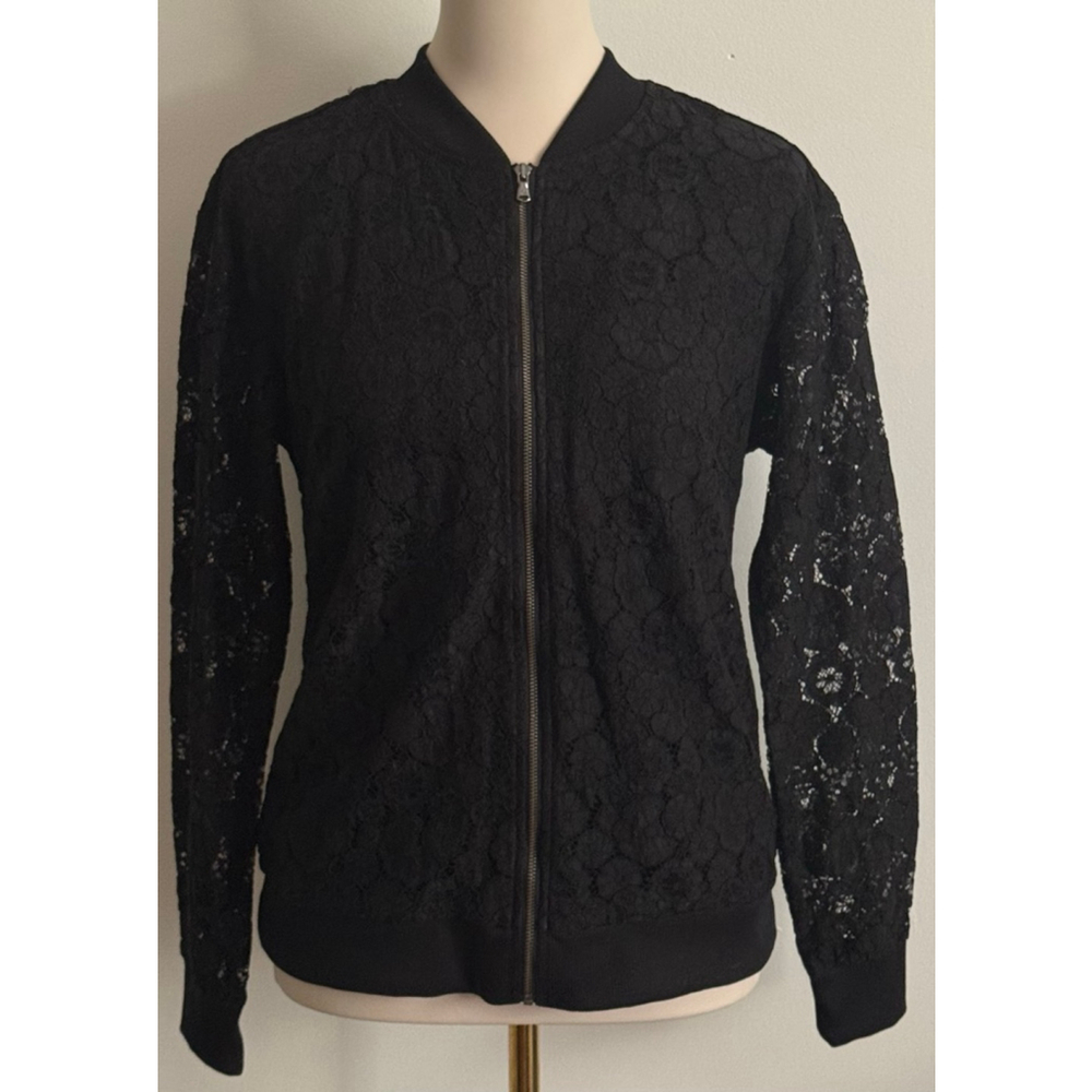 Women's ISAACMIZRAHILIVE Black Lace Bomber Jacket S